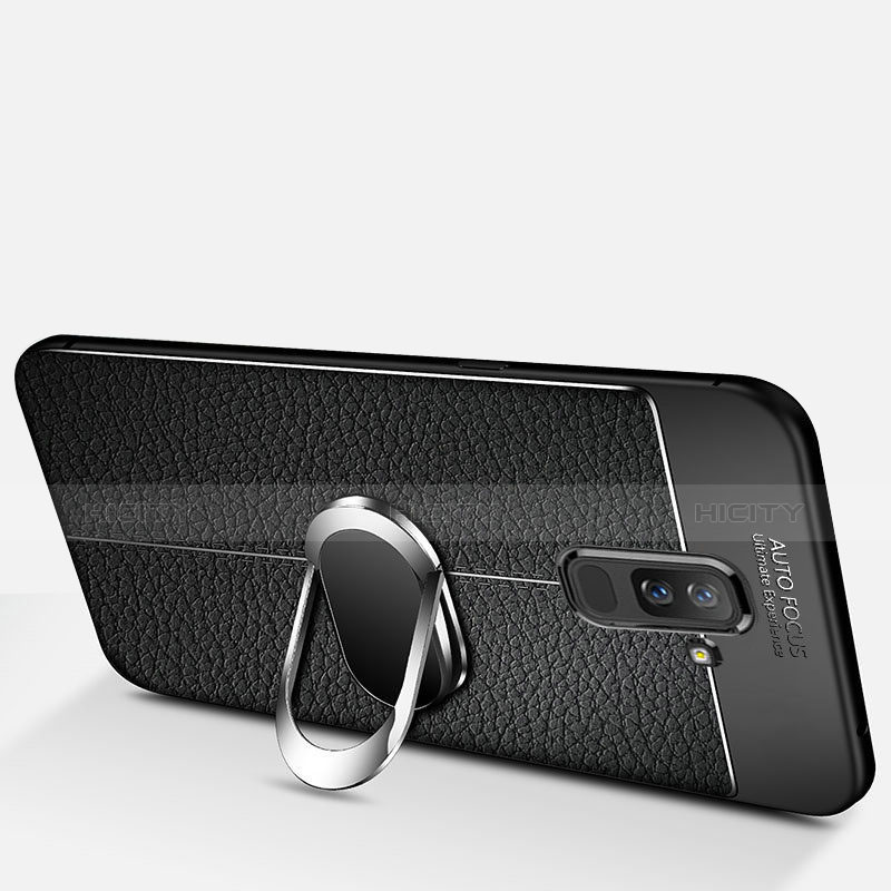 Samsung Galaxy A6 Plus (2018)用極薄ソフトケース シリコンケース 耐衝撃 全面保護 アンド指輪 マグネット式 A02 サムスン ブラック