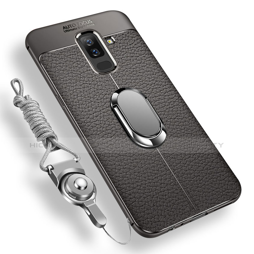 Samsung Galaxy A6 Plus用極薄ソフトケース シリコンケース 耐衝撃 全面保護 アンド指輪 マグネット式 バンパー サムスン グレー