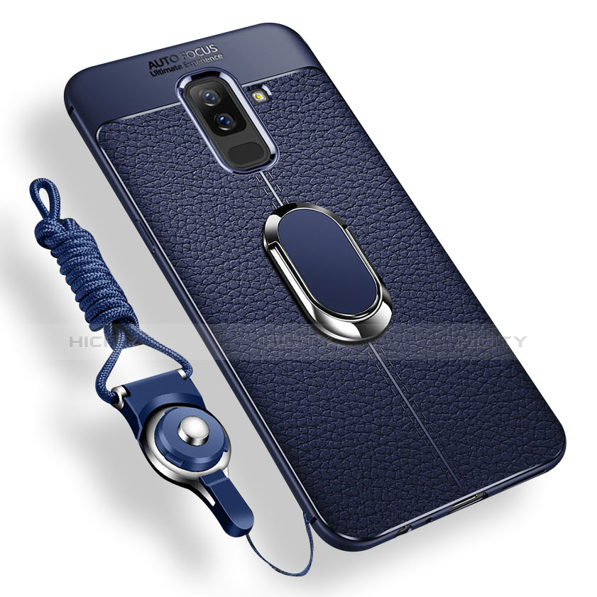 Samsung Galaxy A6 Plus用極薄ソフトケース シリコンケース 耐衝撃 全面保護 アンド指輪 マグネット式 バンパー サムスン ネイビー