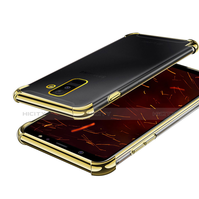 Samsung Galaxy A6 Plus用極薄ソフトケース シリコンケース 耐衝撃 全面保護 クリア透明 H01 サムスン ゴールド