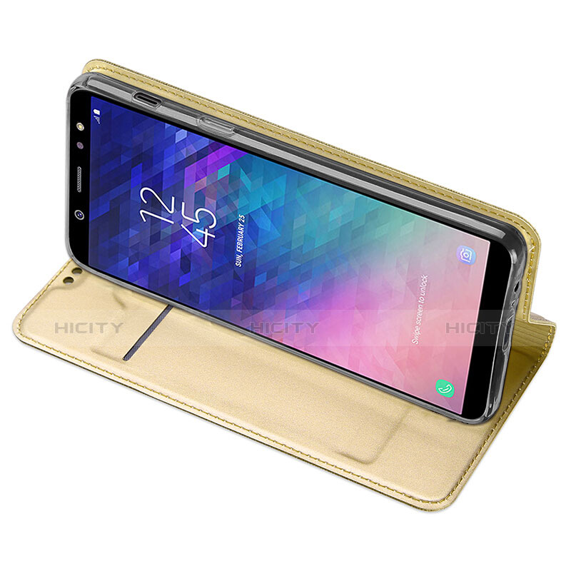 Samsung Galaxy A6 Plus用手帳型 レザーケース スタンド サムスン ゴールド