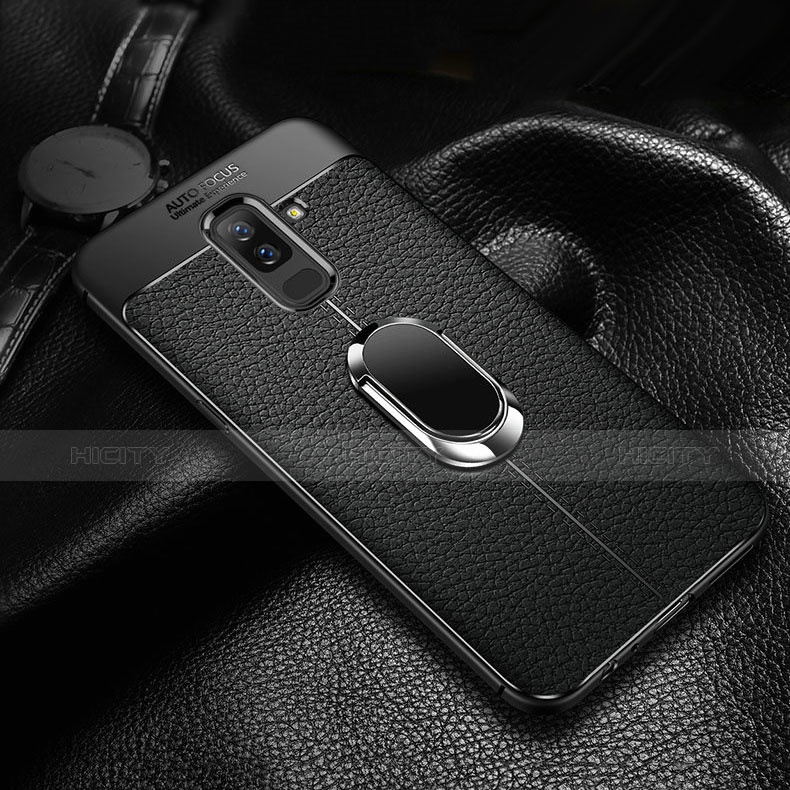 Samsung Galaxy A6 Plus用極薄ソフトケース シリコンケース 耐衝撃 全面保護 アンド指輪 マグネット式 Q02 サムスン ブラック