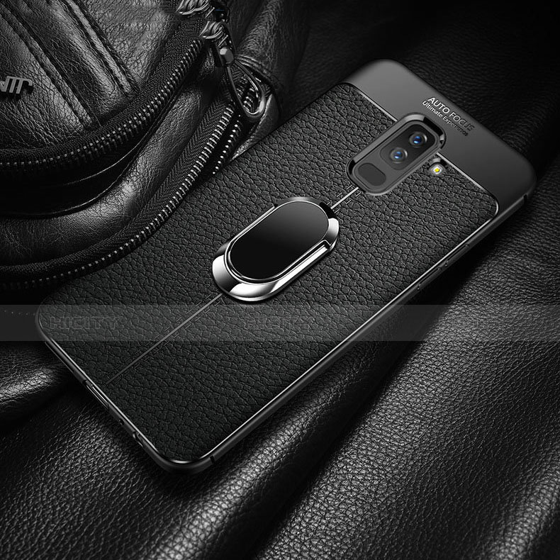Samsung Galaxy A6 Plus用極薄ソフトケース シリコンケース 耐衝撃 全面保護 アンド指輪 マグネット式 Q02 サムスン ブラック
