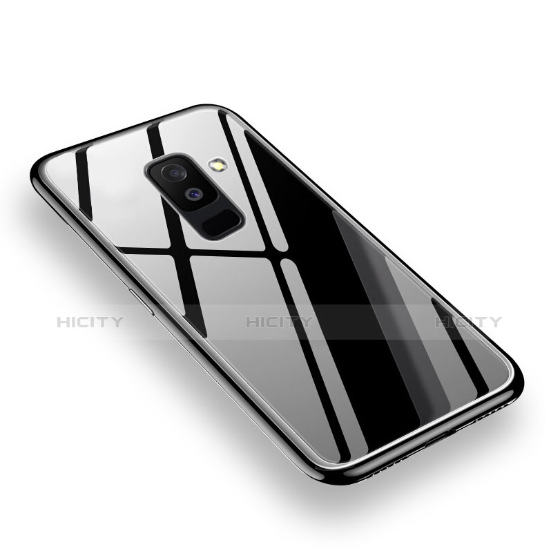 Samsung Galaxy A6 Plus用360度 フルカバーハイブリットバンパーケース クリア透明 プラスチック 鏡面 サムスン ブラック