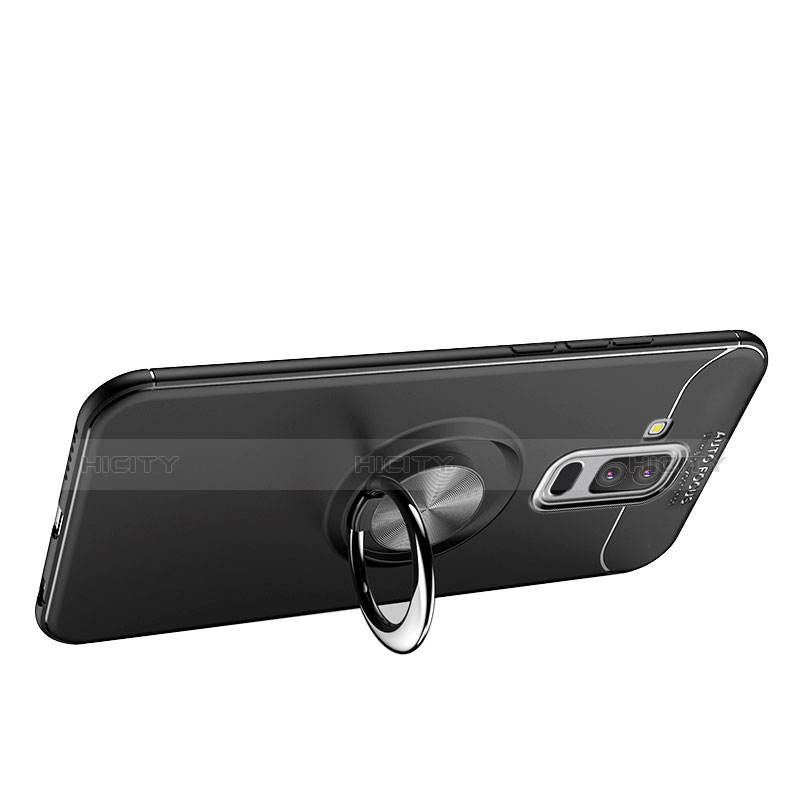 Samsung Galaxy A6 Plus用極薄ソフトケース シリコンケース 耐衝撃 全面保護 アンド指輪 マグネット式 A03 サムスン ブラック