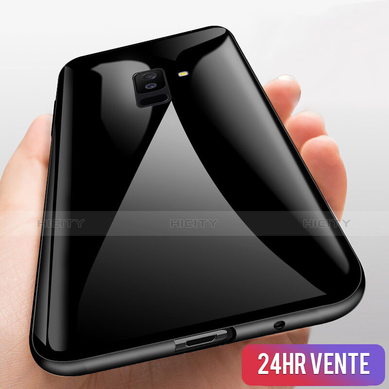 Samsung Galaxy A6 Plus用360度 フルカバーハイブリットバンパーケース クリア透明 プラスチック 鏡面 T03 サムスン ブラック