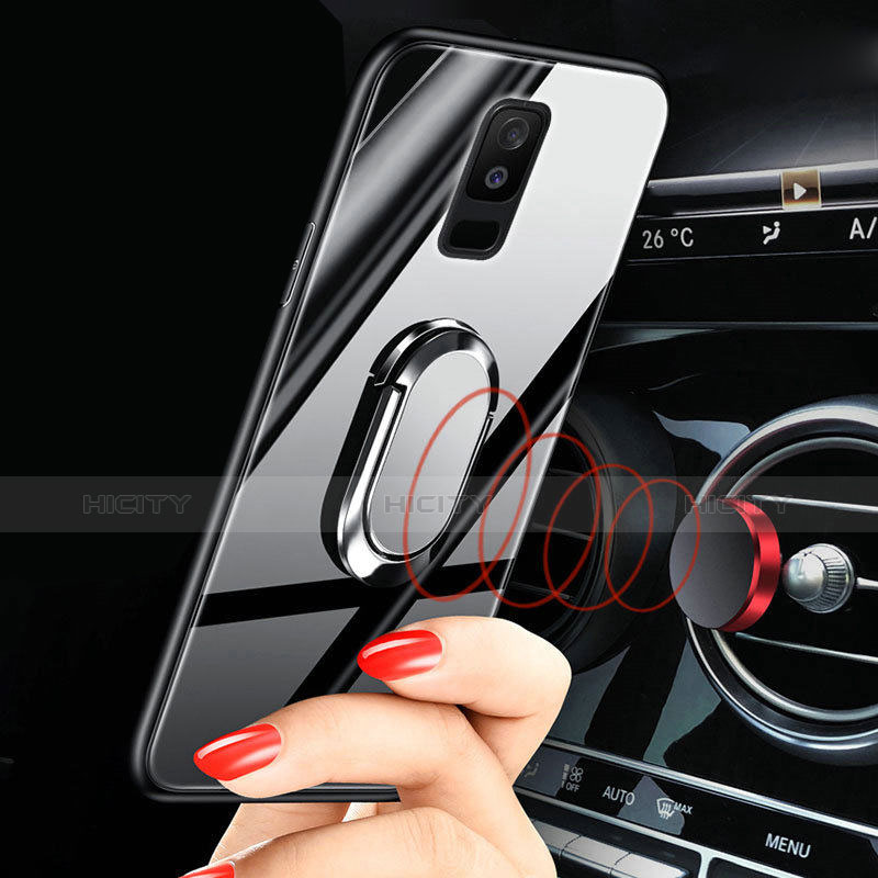 Samsung Galaxy A6 Plus用ハイブリットバンパーケース プラスチック 鏡面 カバー アンド指輪 サムスン 