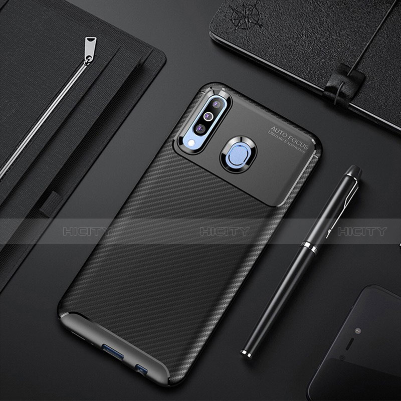 Samsung Galaxy A60用シリコンケース ソフトタッチラバー ツイル カバー サムスン ブラック