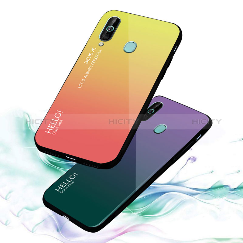 Samsung Galaxy A60用ハイブリットバンパーケース プラスチック 鏡面 虹 グラデーション 勾配色 カバー LS1 サムスン 