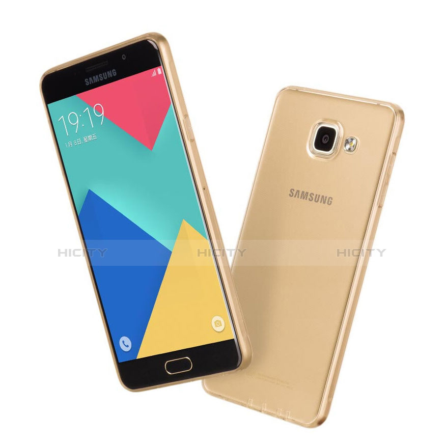 Samsung Galaxy A7 (2016) A7100用極薄ソフトケース シリコンケース 耐衝撃 全面保護 クリア透明 サムスン ゴールド