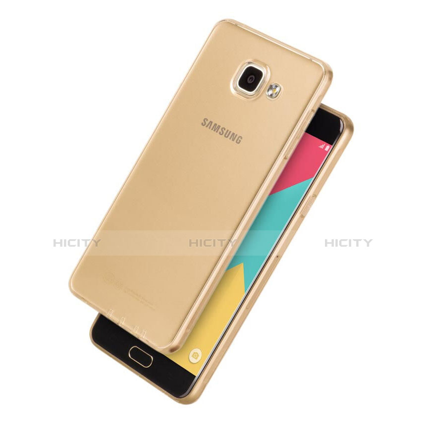 Samsung Galaxy A7 (2016) A7100用極薄ソフトケース シリコンケース 耐衝撃 全面保護 クリア透明 サムスン ゴールド