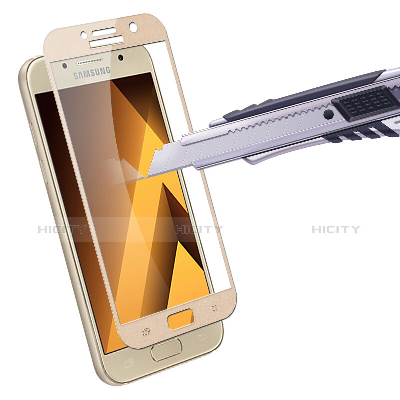Samsung Galaxy A7 (2017) A720F用強化ガラス フル液晶保護フィルム F03 サムスン ゴールド