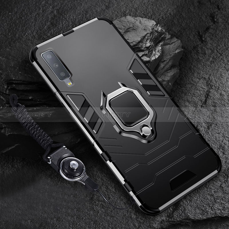 Samsung Galaxy A7 (2018) A750用ハイブリットバンパーケース プラスチック アンド指輪 マグネット式 サムスン ブラック