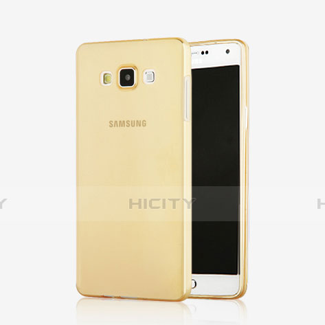 Samsung Galaxy A7 Duos SM-A700F A700FD用極薄ソフトケース シリコンケース 耐衝撃 全面保護 クリア透明 サムスン ゴールド