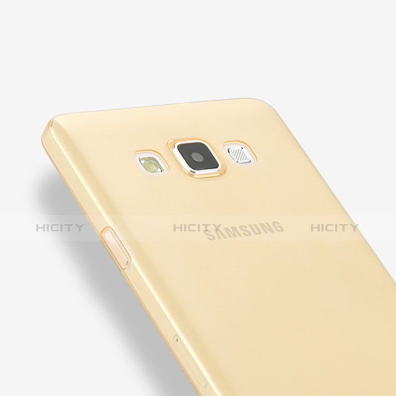Samsung Galaxy A7 SM-A700用極薄ソフトケース シリコンケース 耐衝撃 全面保護 クリア透明 サムスン ゴールド