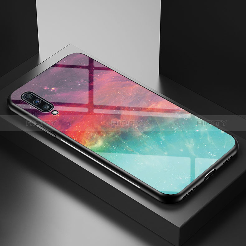 Samsung Galaxy A70用ハイブリットバンパーケース プラスチック パターン 鏡面 カバー LS1 サムスン レッド