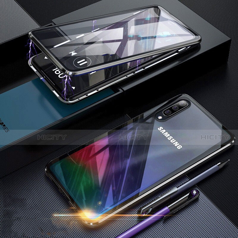 Samsung Galaxy A70用ケース 高級感 手触り良い アルミメタル 製の金属製 360度 フルカバーバンパー 鏡面 カバー サムスン ブラック