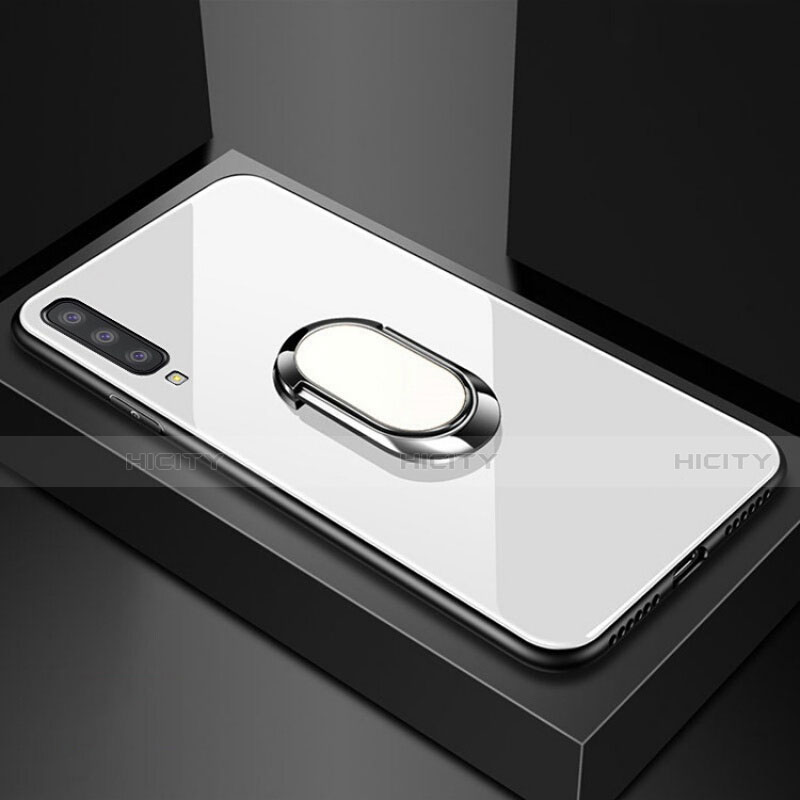 Samsung Galaxy A70用ハイブリットバンパーケース プラスチック 鏡面 カバー アンド指輪 マグネット式 サムスン ホワイト