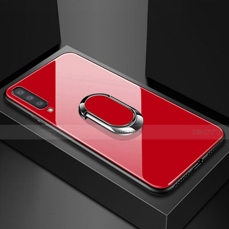 Samsung Galaxy A70用ハイブリットバンパーケース プラスチック 鏡面 カバー アンド指輪 マグネット式 サムスン レッド