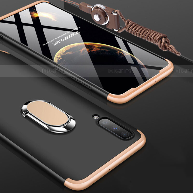 Samsung Galaxy A70用ハードケース プラスチック 質感もマット 前面と背面 360度 フルカバー アンド指輪 サムスン ゴールド・ブラック