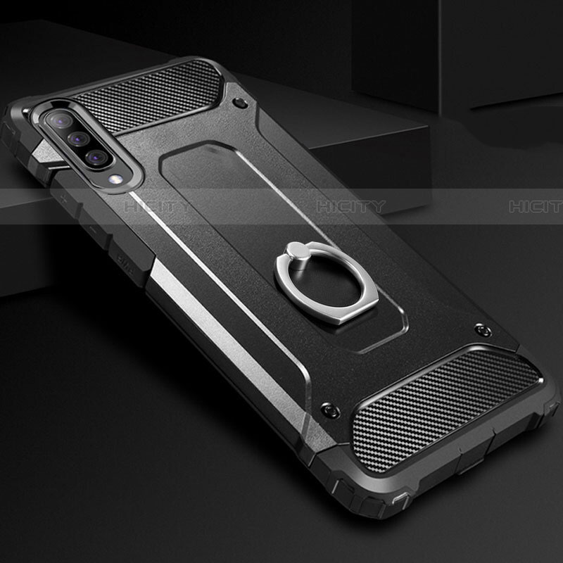 Samsung Galaxy A70用ハイブリットバンパーケース プラスチック アンド指輪 兼シリコーン カバー H01 サムスン ブラック