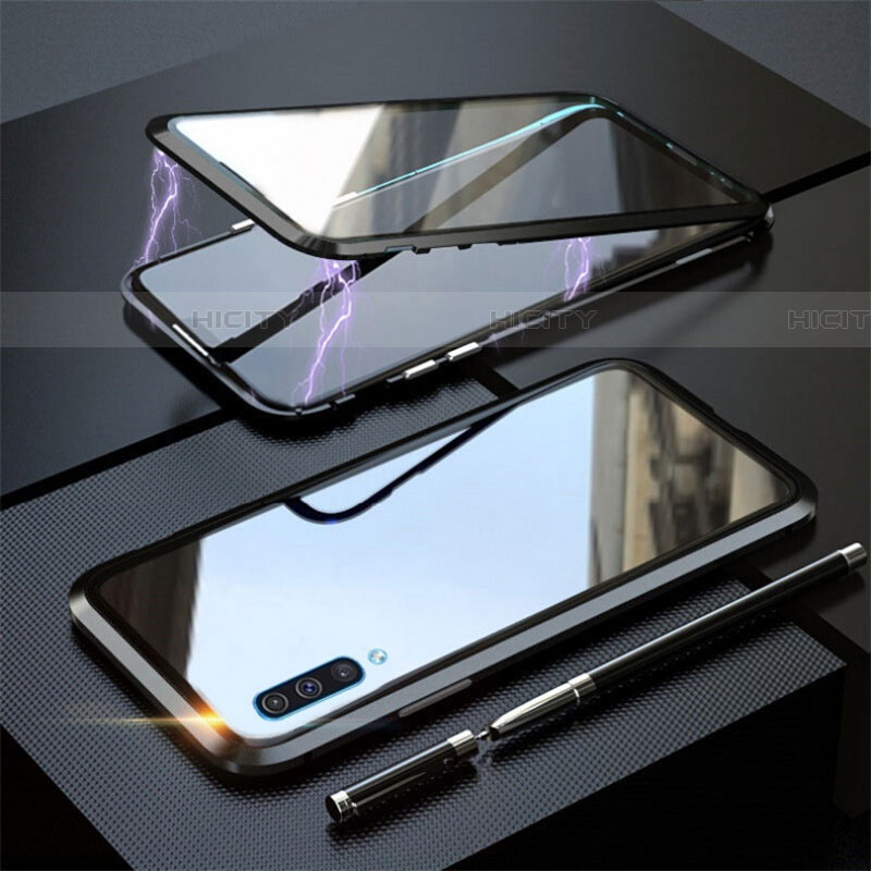 Samsung Galaxy A70用ケース 高級感 手触り良い アルミメタル 製の金属製 360度 フルカバーバンパー 鏡面 カバー T02 サムスン ブラック