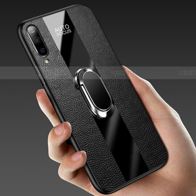 Samsung Galaxy A70用シリコンケース ソフトタッチラバー レザー柄 アンド指輪 マグネット式 T01 サムスン 