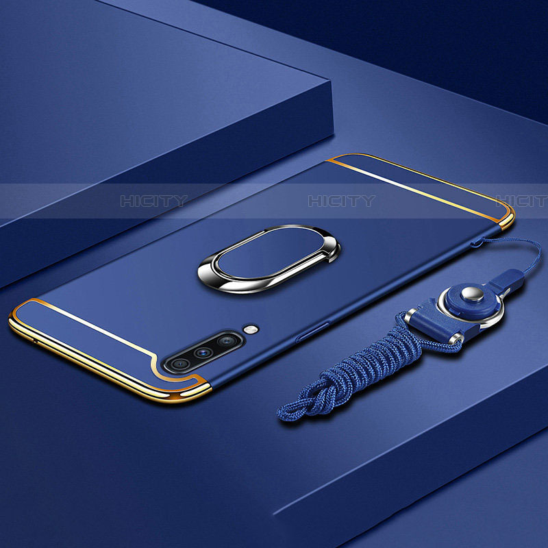 Samsung Galaxy A70S用ケース 高級感 手触り良い メタル兼プラスチック バンパー アンド指輪 亦 ひも サムスン ネイビー