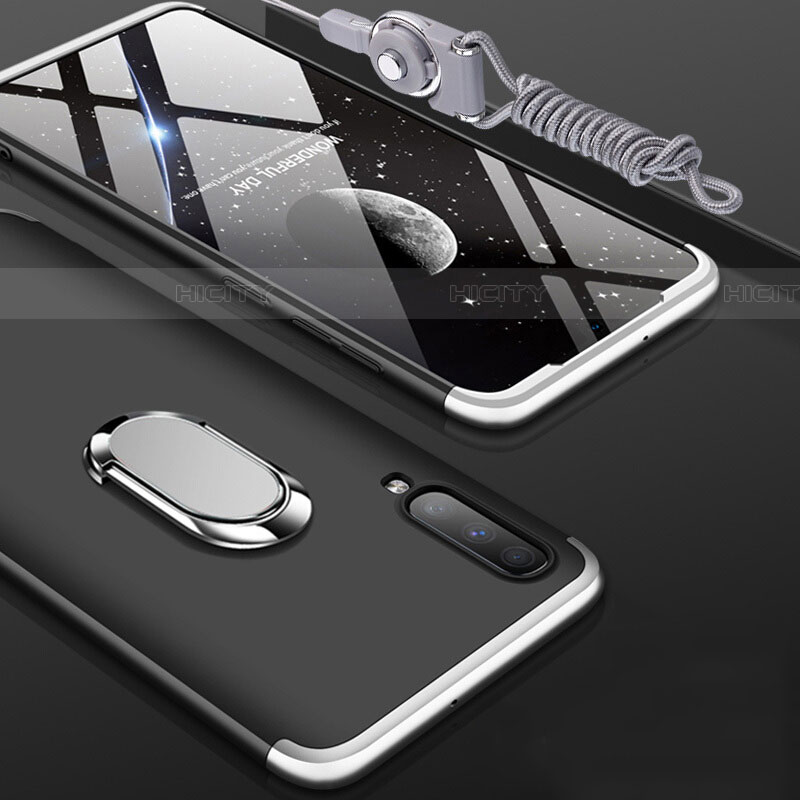Samsung Galaxy A70S用ハードケース プラスチック 質感もマット 前面と背面 360度 フルカバー アンド指輪 サムスン シルバー・ブラック