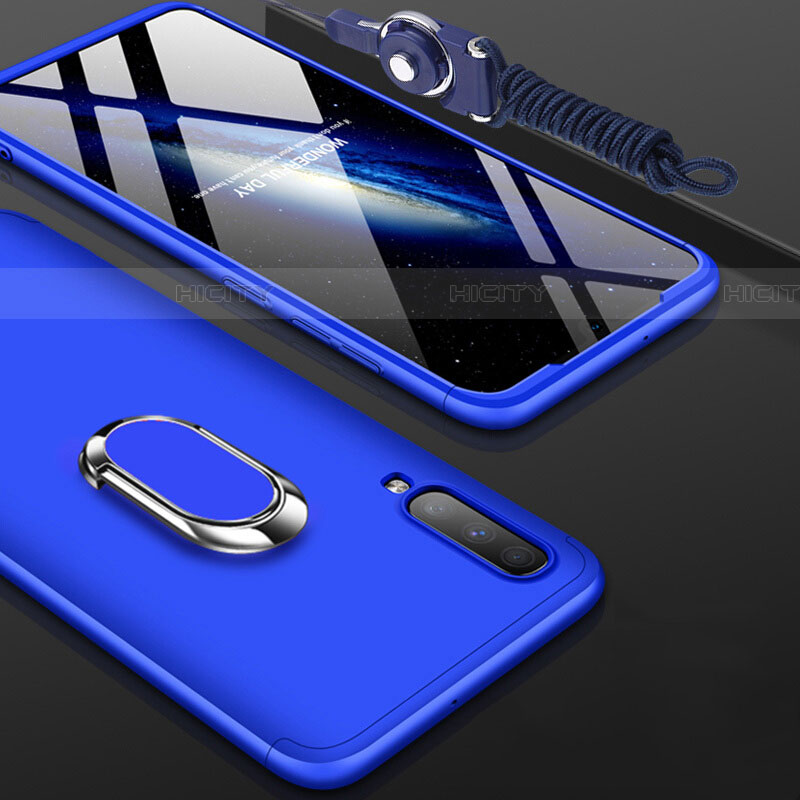 Samsung Galaxy A70S用ハードケース プラスチック 質感もマット 前面と背面 360度 フルカバー アンド指輪 サムスン ネイビー
