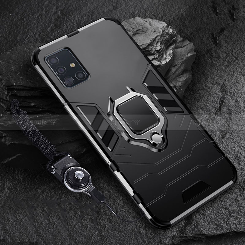 Samsung Galaxy A71 4G A715用ハイブリットバンパーケース プラスチック アンド指輪 マグネット式 サムスン ブラック