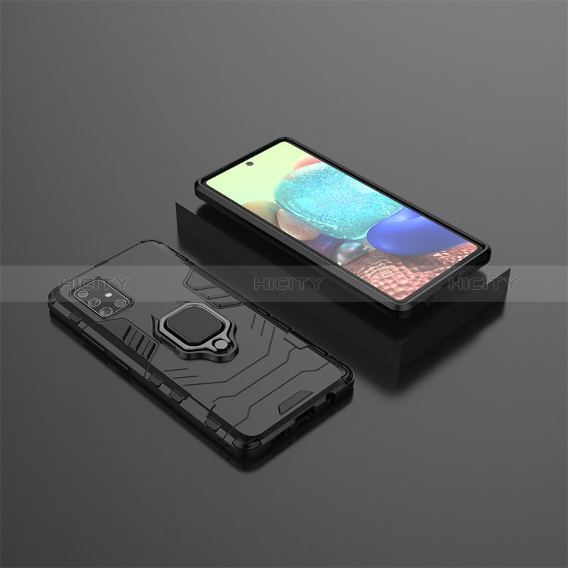 Samsung Galaxy A71 4G A715用ハイブリットバンパーケース プラスチック アンド指輪 マグネット式 KC1 サムスン ブラック