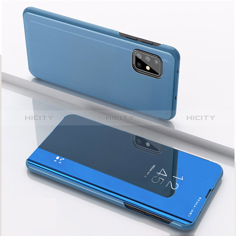 Samsung Galaxy A71 4G A715用手帳型 レザーケース スタンド 鏡面 カバー サムスン ネイビー