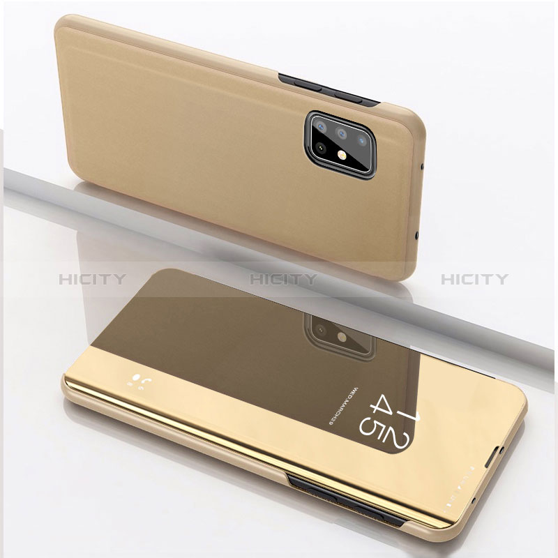 Samsung Galaxy A71 5G用手帳型 レザーケース スタンド 鏡面 カバー サムスン ゴールド