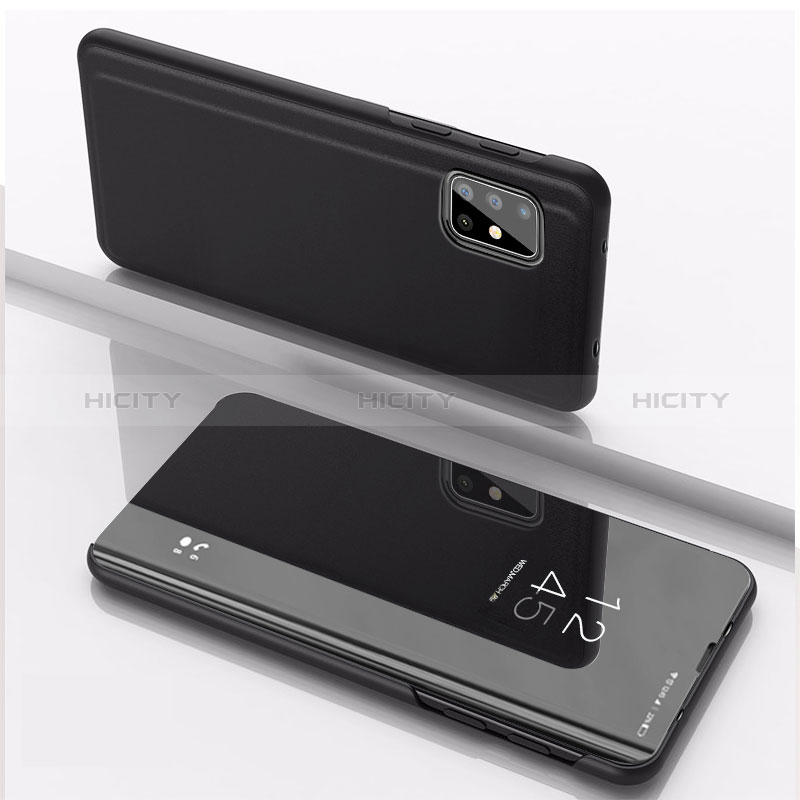 Samsung Galaxy A71 5G用手帳型 レザーケース スタンド 鏡面 カバー サムスン ブラック