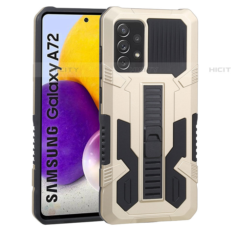 Samsung Galaxy A72 5G用ハイブリットバンパーケース スタンド プラスチック 兼シリコーン カバー ZJ1 サムスン ゴールド