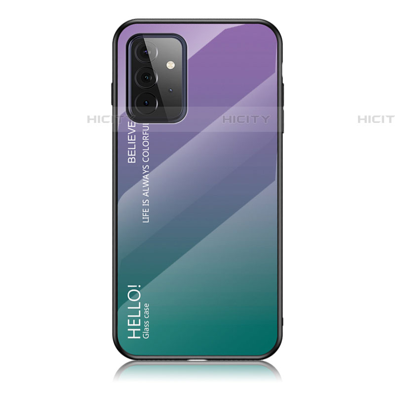 Samsung Galaxy A72 5G用ハイブリットバンパーケース プラスチック 鏡面 虹 グラデーション 勾配色 カバー LS1 サムスン マルチカラー