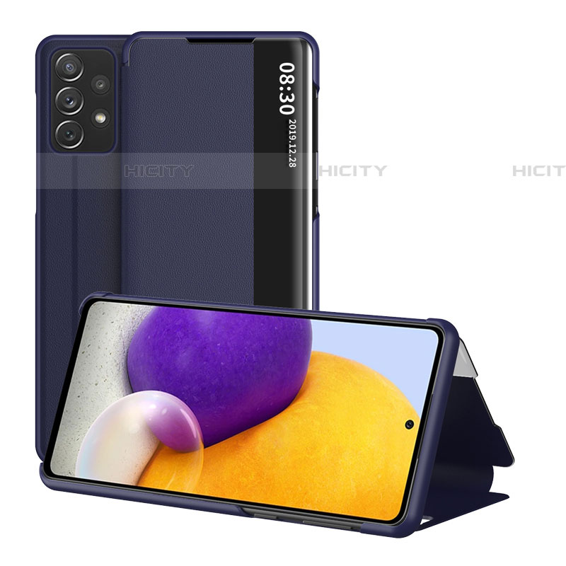 Samsung Galaxy A72 5G用手帳型 レザーケース スタンド カバー ZL1 サムスン ネイビー