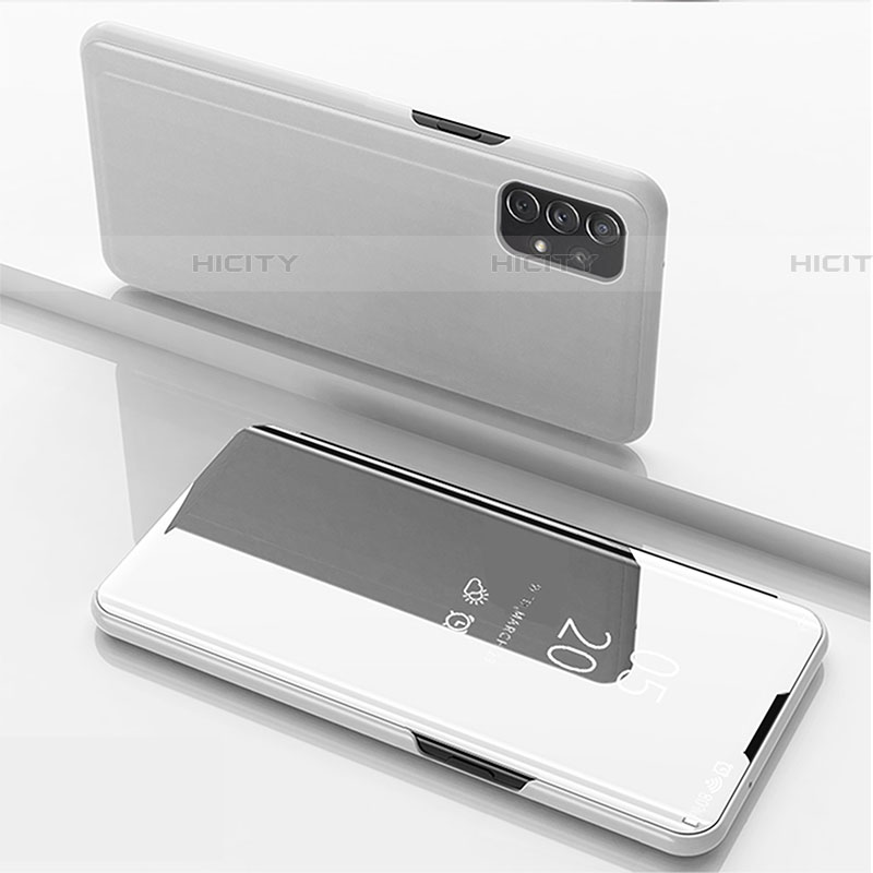 Samsung Galaxy A72 5G用手帳型 レザーケース スタンド 鏡面 カバー サムスン シルバー