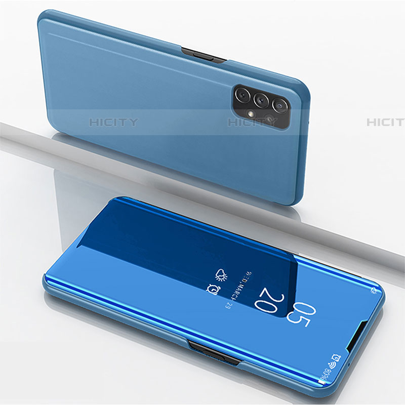 Samsung Galaxy A72 5G用手帳型 レザーケース スタンド 鏡面 カバー サムスン ネイビー