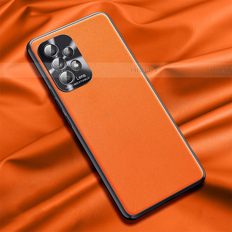 Samsung Galaxy A72 5G用ケース 高級感 手触り良いレザー柄 QK2 サムスン オレンジ