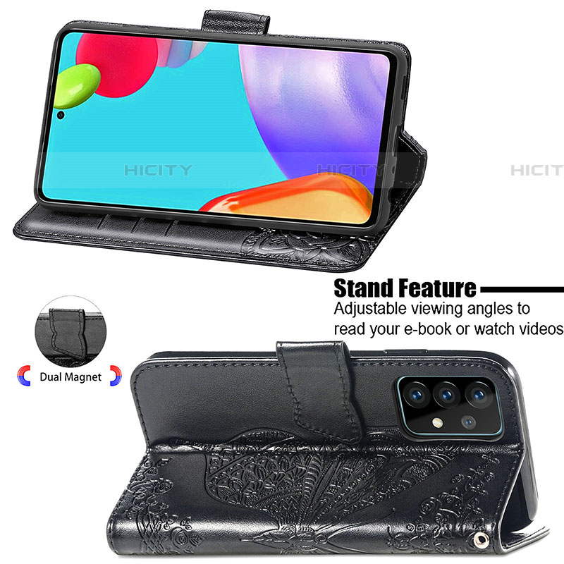Samsung Galaxy A72 5G用手帳型 レザーケース スタンド バタフライ 蝶 カバー サムスン 