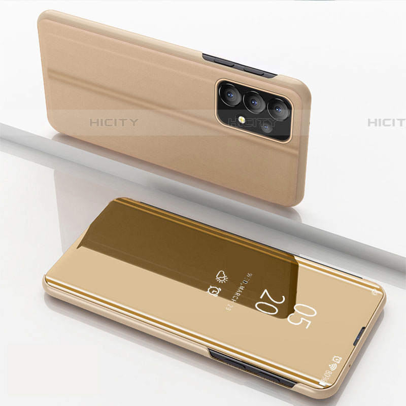 Samsung Galaxy A73 5G用手帳型 レザーケース スタンド 鏡面 カバー サムスン ゴールド