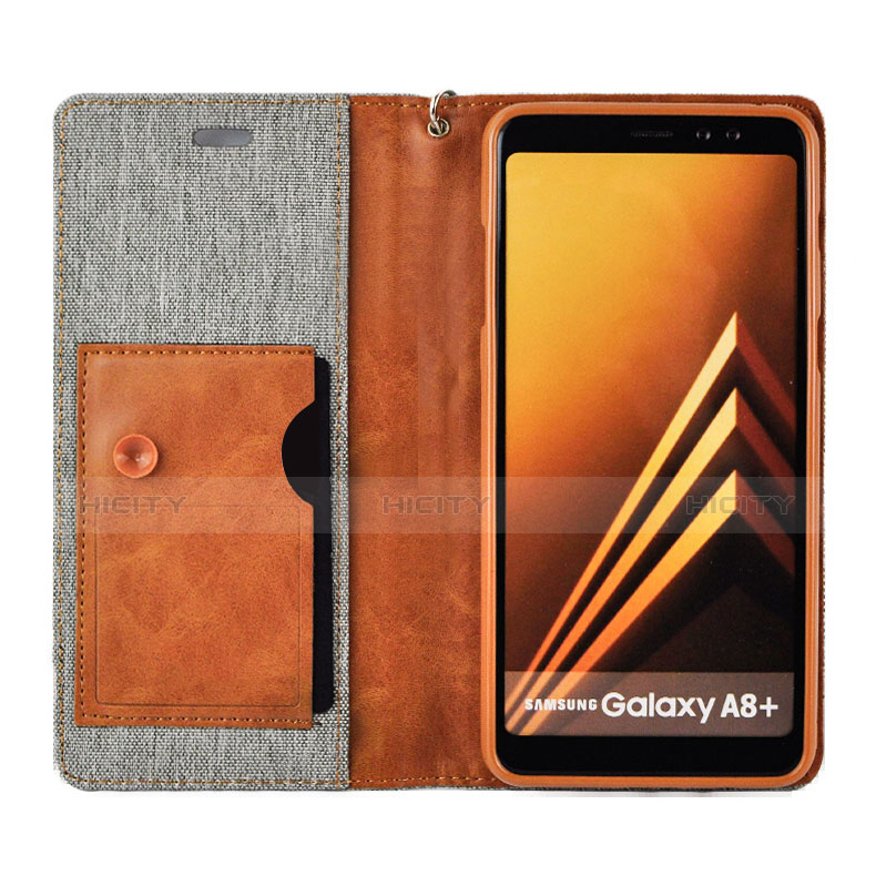Samsung Galaxy A8 (2018) Duos A530F用手帳型 レザーケース スタンド L01 サムスン グレー