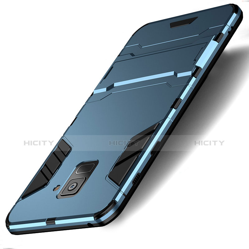Samsung Galaxy A8 (2018) Duos A530F用ハイブリットバンパーケース スタンド プラスチック 兼シリコーン サムスン シアン