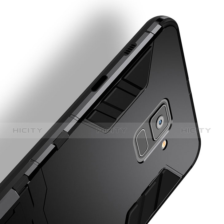 Samsung Galaxy A8 (2018) Duos A530F用ハイブリットバンパーケース スタンド プラスチック 兼シリコーン サムスン ブラック