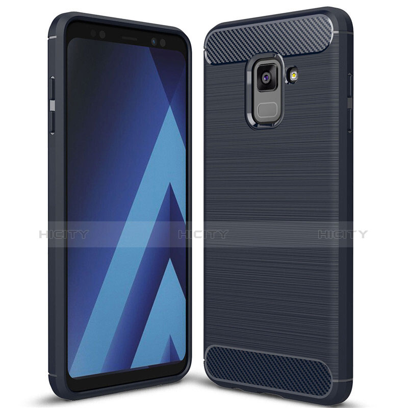 Samsung Galaxy A8+ A8 Plus (2018) A730F用シリコンケース ソフトタッチラバー ツイル カバー サムスン ネイビー