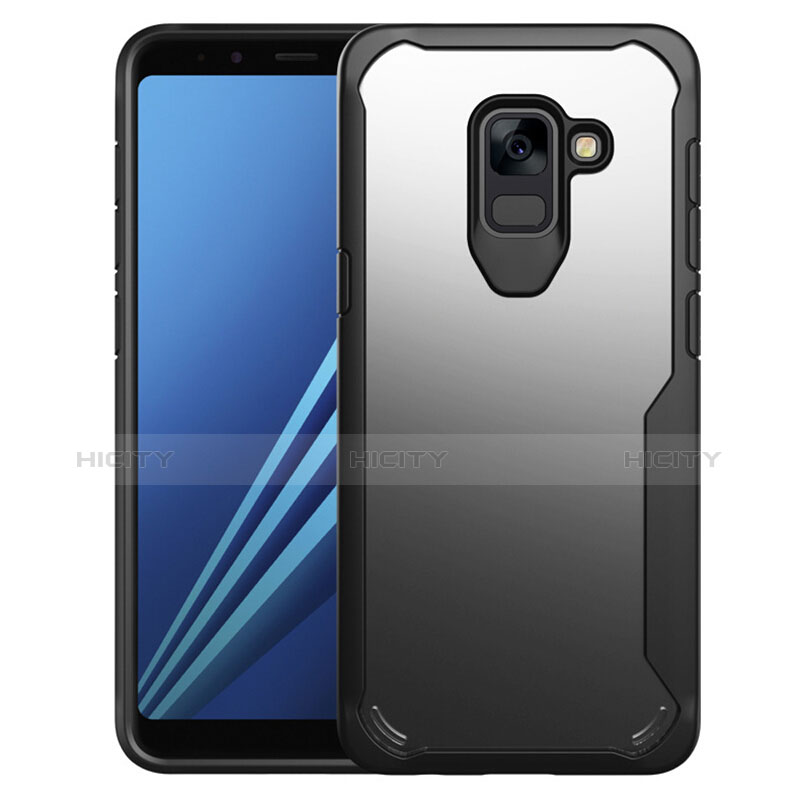 Samsung Galaxy A8+ A8 Plus (2018) A730F用ハイブリットバンパーケース クリア透明 プラスチック 鏡面 カバー サムスン ブラック