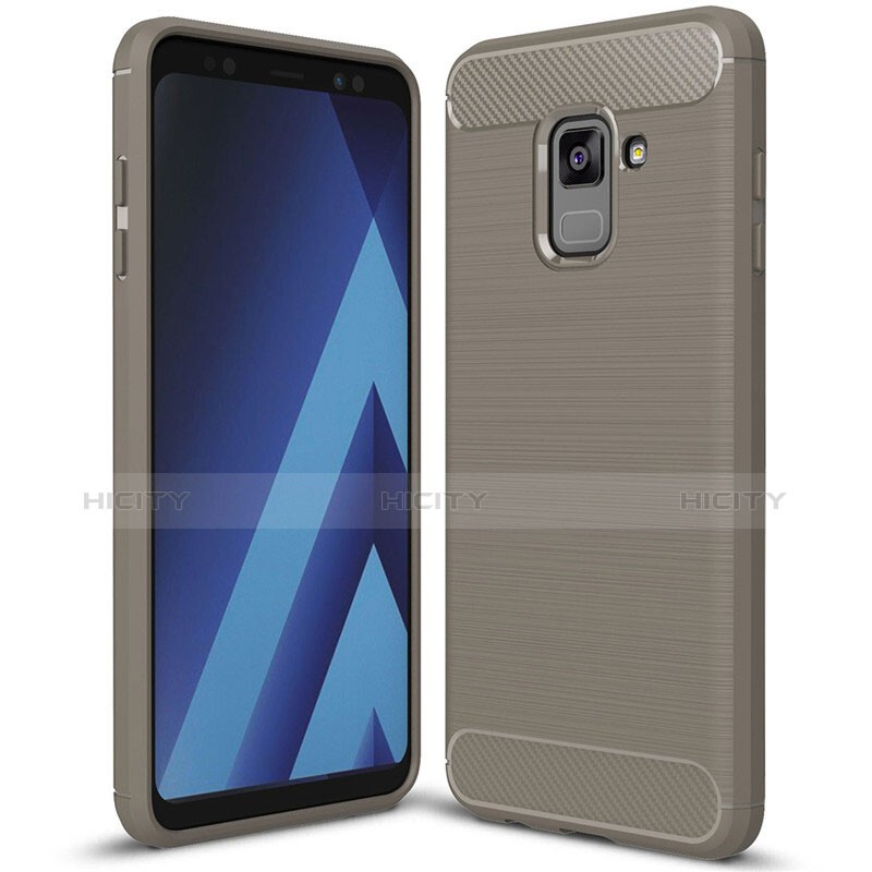Samsung Galaxy A8+ A8 Plus (2018) Duos A730F用シリコンケース ソフトタッチラバー ツイル カバー サムスン グレー