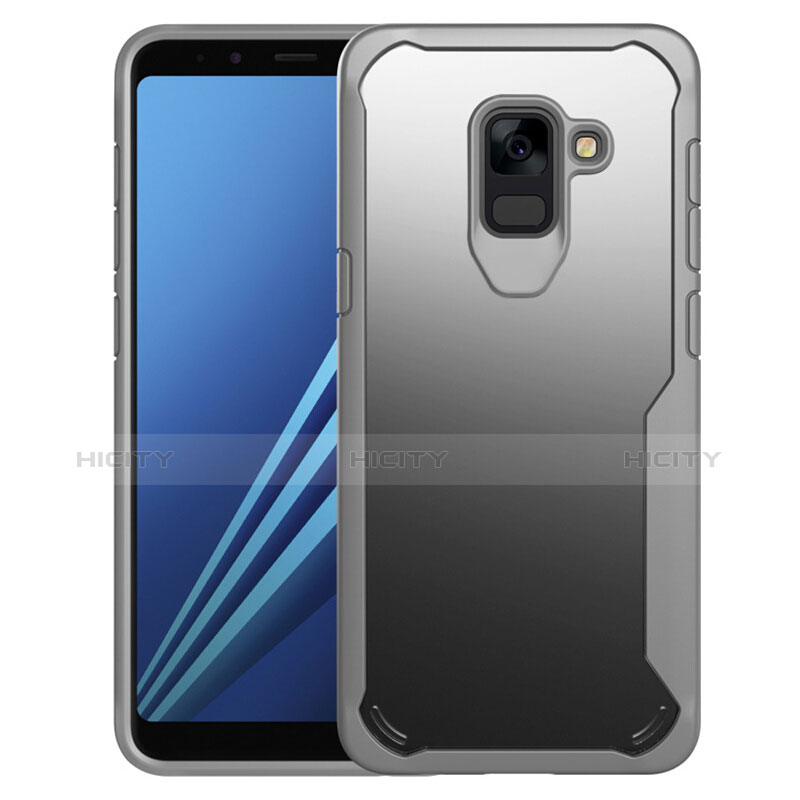 Samsung Galaxy A8+ A8 Plus (2018) Duos A730F用ハイブリットバンパーケース クリア透明 プラスチック 鏡面 カバー サムスン グレー